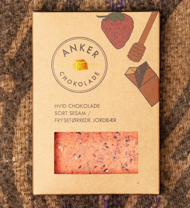 Hvide Chokoladeplade - Jordbær/Sesam