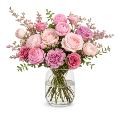 Nordisk Harmoni Original buket med elegante sæsonblomster i rosa og lilla nuancer