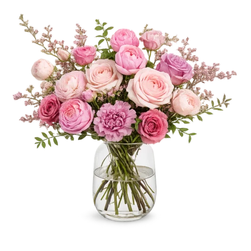 Nordisk Harmoni Original buket med elegante sæsonblomster i rosa og lilla nuancer