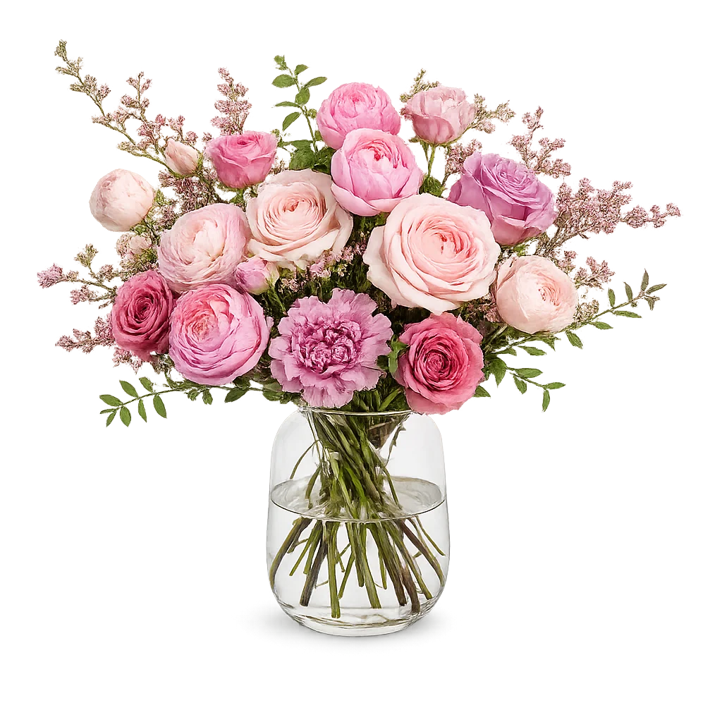 Nordisk Harmoni Original buket med elegante sæsonblomster i rosa og lilla nuancer