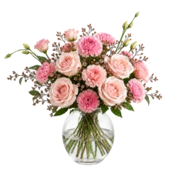 Poésie Original romantisk blomsterbuket med lyserøde roser, pink blomster og voksblomster