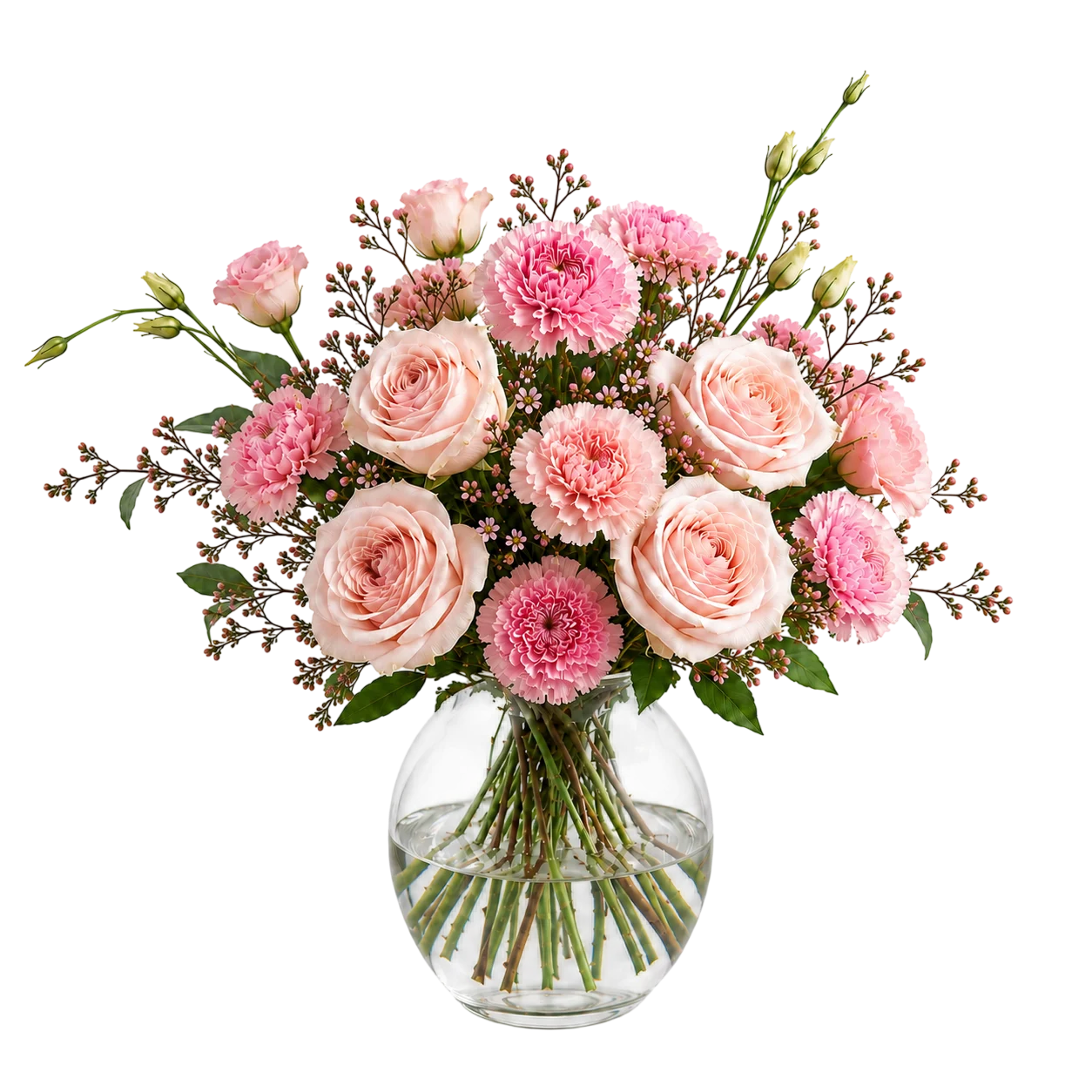 Poésie Original romantisk blomsterbuket med lyserøde roser, pink blomster og voksblomster